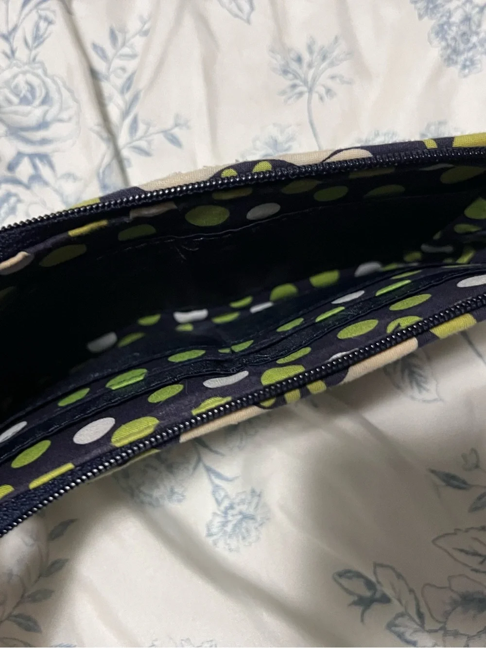 Vera Bradley Navy Floral Quilted Cosmetic Wristlet - Green & Cream Flowers